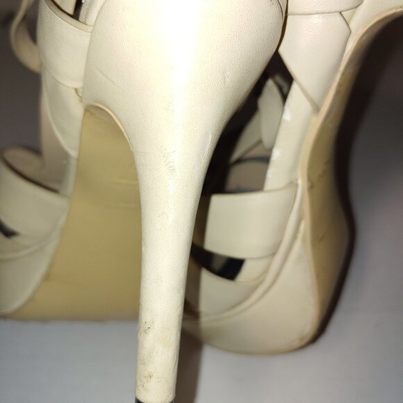 SAINT LAURENT Tribute Platform Sandals in Smooth Leather Cream Size 39 - Picture 9 of 15